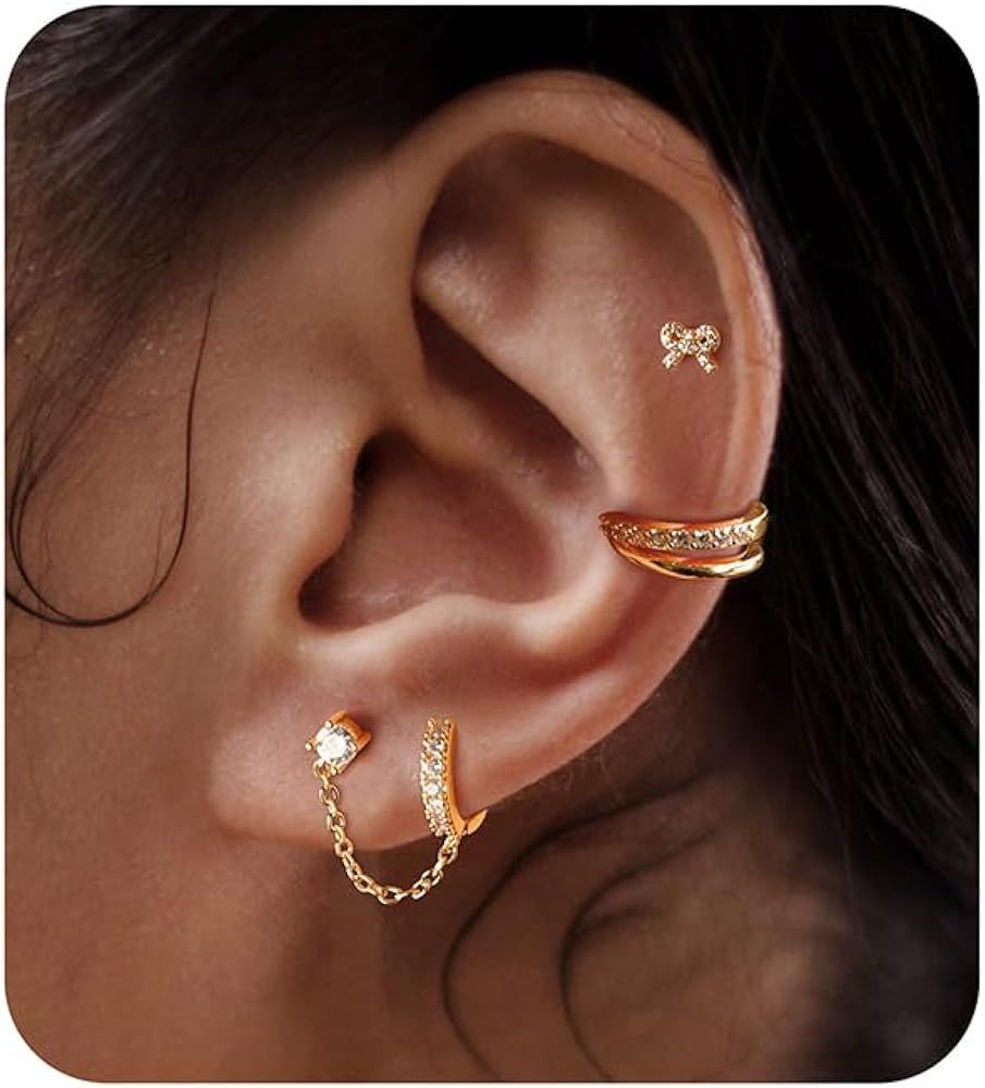 Staligue Sterling Silver Stud Earrings Set for Women 14k Gold Plated Dainty Earrings Hypoallergen... | Amazon (US)
