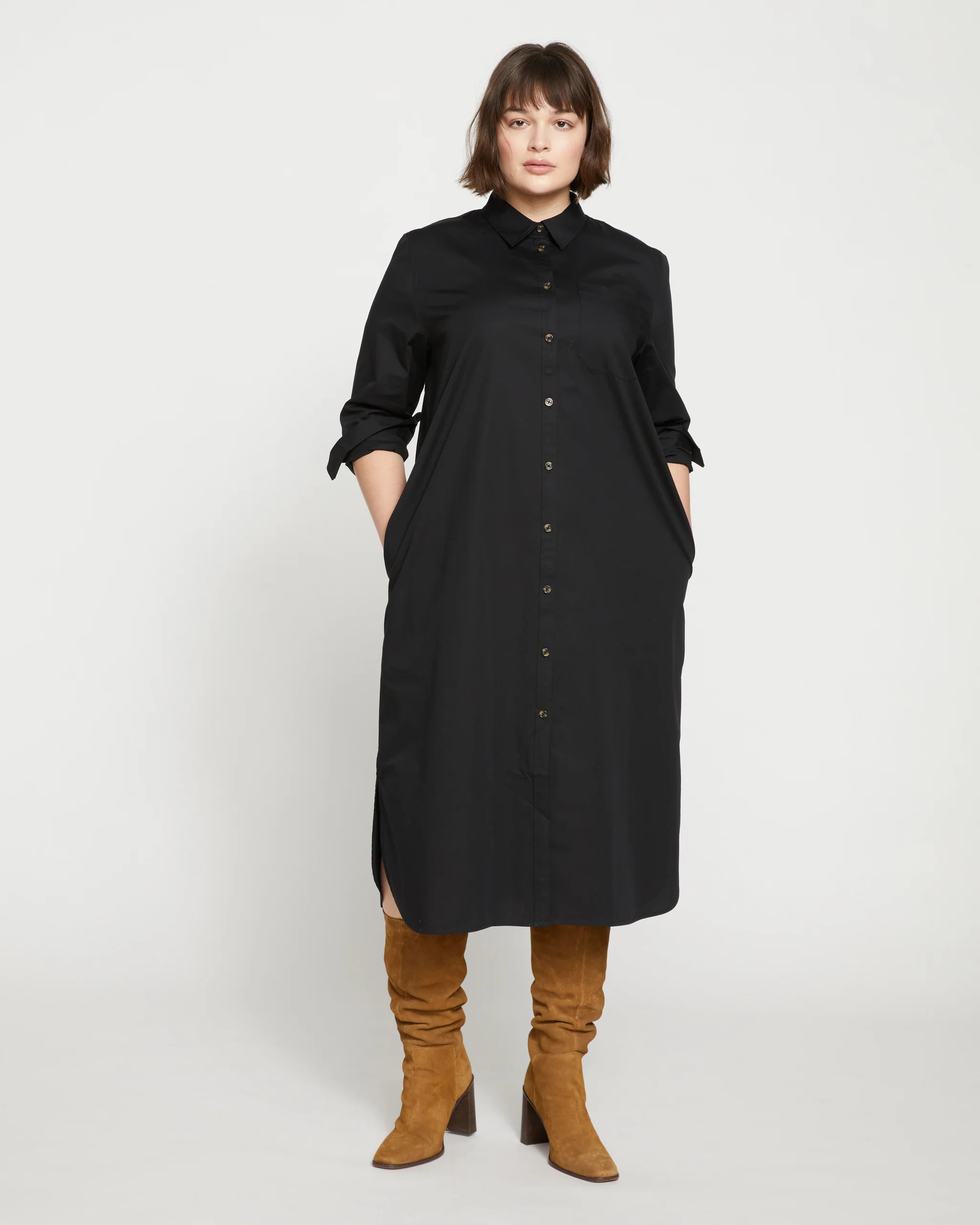 Odeon Stretch Poplin Shirtdress - Black | Universal Standard