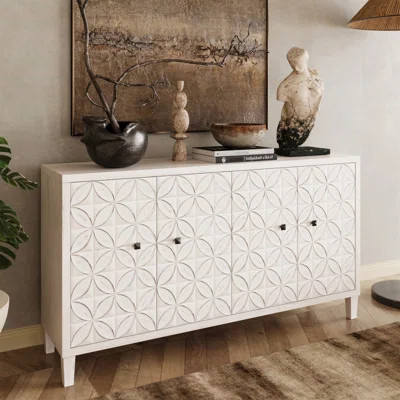 Accent Cabinet 4-Door Wooden Storage Sideboard, Shabby Chic White Washed Finish, Durable And Versatile For Various Spaces | Wayfair North America