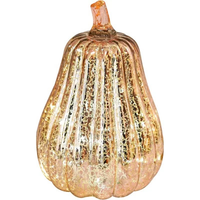 Mercury Glass Pumpkin Light With Timer For Halloween Pumpkin Decorations Fall And Thanksgiving Decor, Rose Gold, 8.7 Inches | Wayfair North America