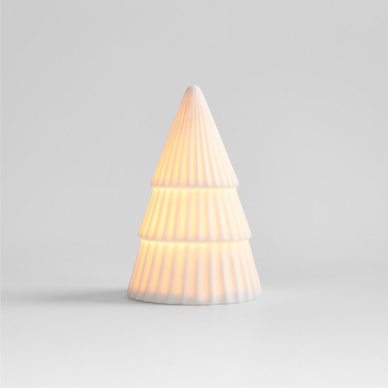 LED Extra-Small White Porcelain Christmas Tree Decorative Object + Reviews | Crate & Barrel | Crate & Barrel