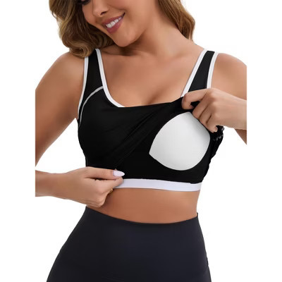 INSPIRE CHIC Women's Wide Straps U-Neck with Padded Push Up Elastic Tight Colorblock Workout Tank Small Black | Target