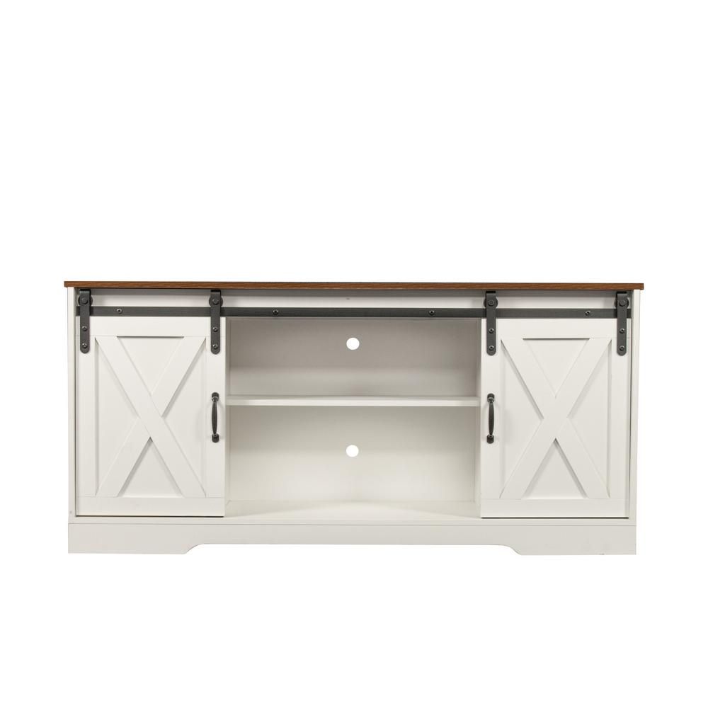 FORCLOVER 59.06 in. White TV Stand Fits TV's up to 65 in. with Sliding Barn Doors | The Home Depot