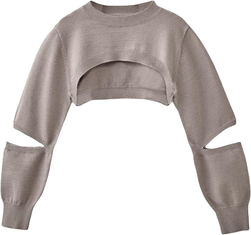 Milumia Girl's Cut Out High Low Hem Crop Sweater Round Neck Long Sleeve Knit Tops | Amazon (US)