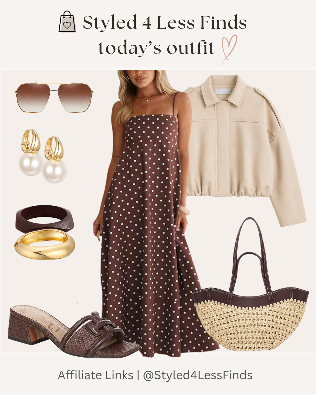 🤎 Today’s Outfit: Polka Dots + Rich Chocolate Tones

This brown polka dot maxi dress is giving effortless summer elegance! Paired with woven chocolate sandals, a straw tote, pearl drop earrings, and a lightweight cream jacket for cooler evenings, this look feels polished without trying too hard. The mix of textures and warm neutrals makes it timeless and easy to recreate.

✨ Style Tip:
When wearing a printed dress, keep your accessories within the same color family for a cohesive, elevated look. Mixing woven textures, pearls, and rich brown tones adds interest without competing with the print. 

 #LTKcanada #LTKdresses #LTKover50style