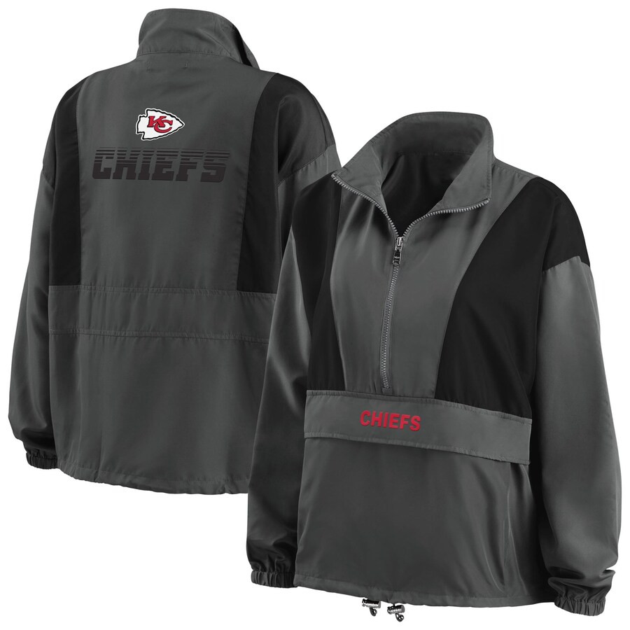 Kansas City Chiefs WEAR by Erin Andrews Women's Popover Packable Half-Zip Jacket - Charcoal | Fanatics