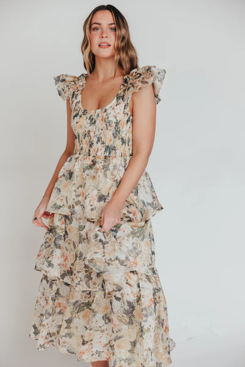 Forever & Always Midi Dress in Champagne Floral - Bump Friendly & Incl | Worth Collective
