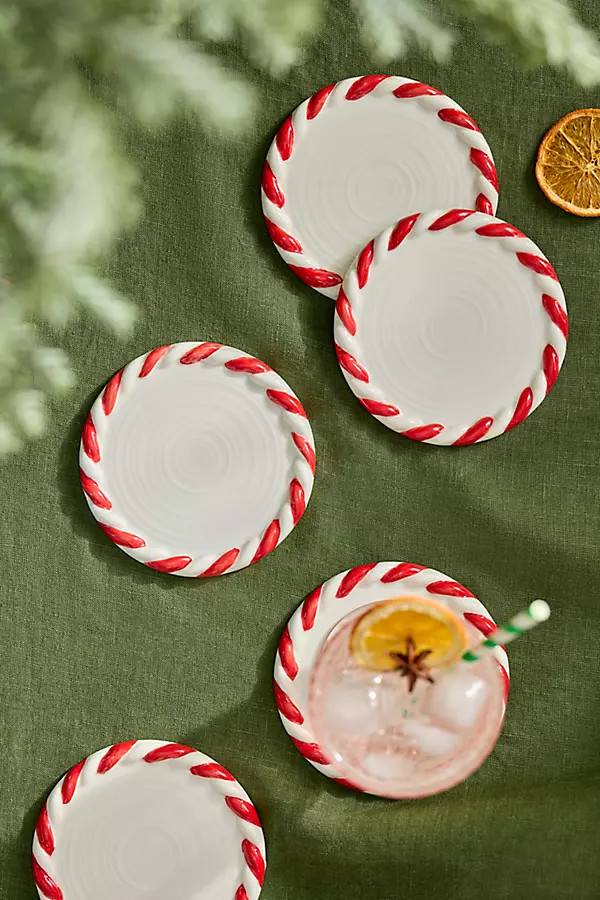 Candy Cane Ceramic Coasters, Set of 4 | Anthropologie (US)