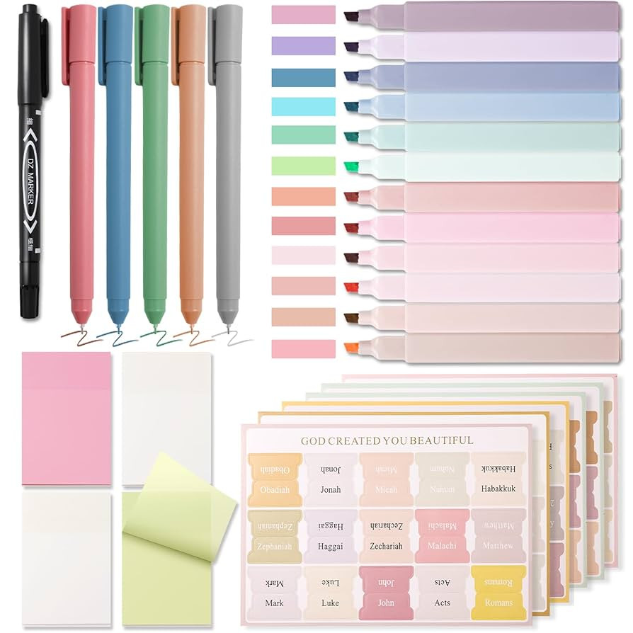 XKDOUS Bible Journaling Kit, Bible Study Supplies, Morandi Colored Bible Study Kit, Bible Journal... | Amazon (US)