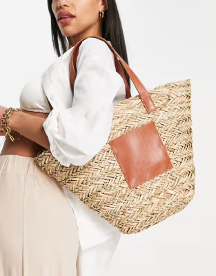 ASOS DESIGN vase tote bag in straw with monogram panel | ASOS (Global)