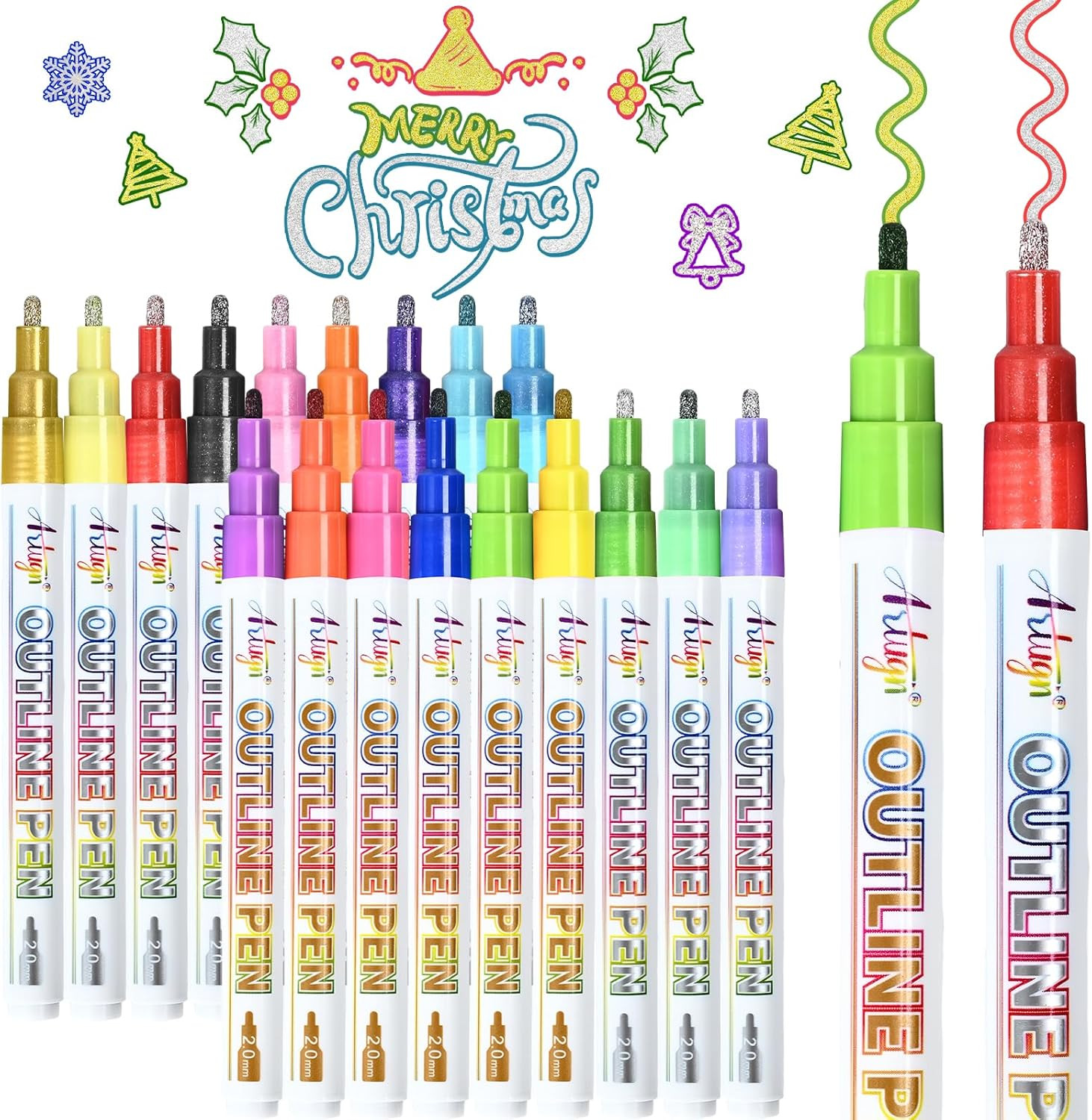 Shimmer Markers,18 Colors Outline Pens, Gold and Silver Double Line Outline Markers, Self Outline... | Amazon (US)