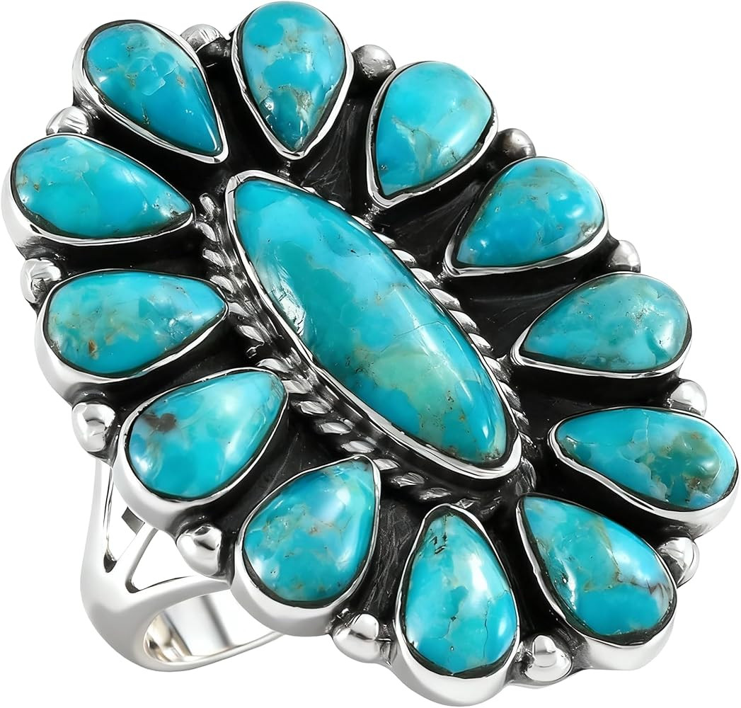 Turquoise Network Southwest Style Ring Sterling Silver Genuine Gemstones & Gemstones | Amazon (US)