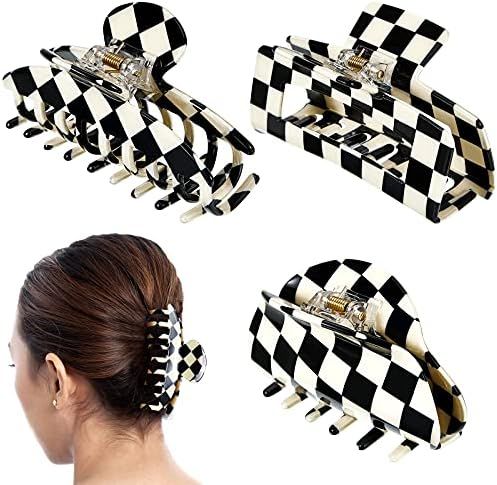 3 Piece Vintage Large Claw Clips Checkered Hair Clip Black and White Lattice Hair Barrettes Pin T... | Amazon (US)