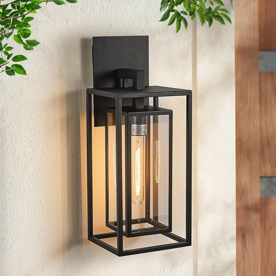 18"Ht Modern Industrial Outdoor Wall Light Fixture with Textured Black Anti-Rust Metal and Clear ... | Amazon (US)