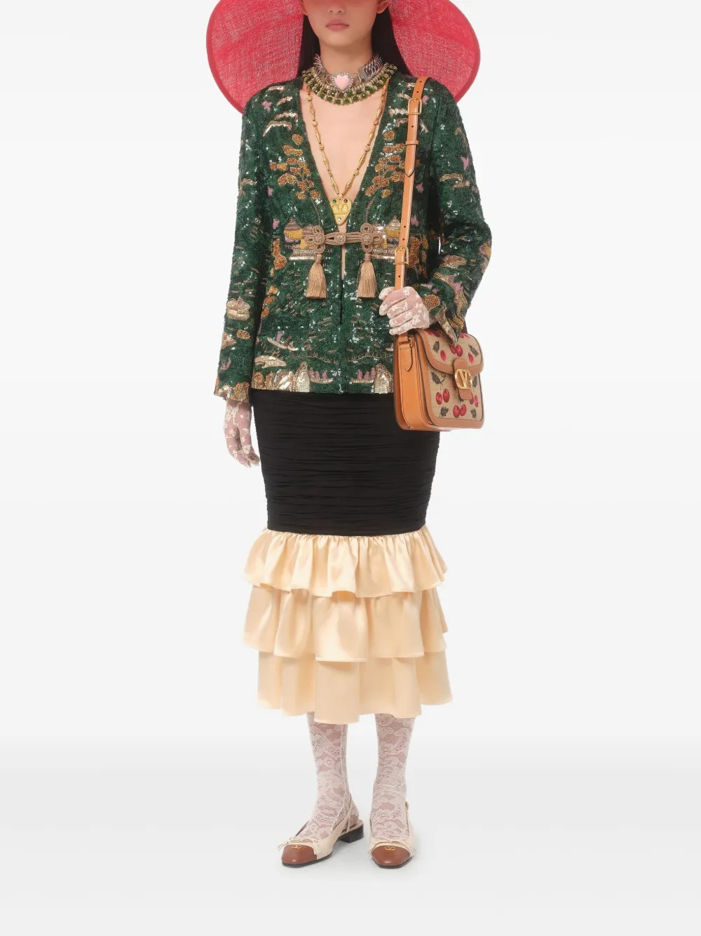 Valentino Garavani Panelled Midi Skirt | Black | FARFETCH | Farfetch Global