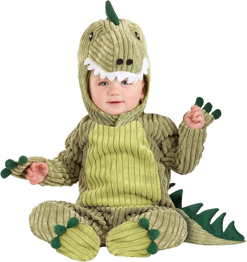 Infant T-Rex Costume Unisex, Cute Cuddly Green Dinosaur Halloween One-piece with Tail | Amazon (US)