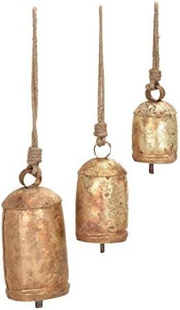 Amazon.com: Deco 79 Rustic Metal Cylinder Decorative Cow Bell, Set of 3 5", 4", 3"H, Gold : Home ... | Amazon (US)