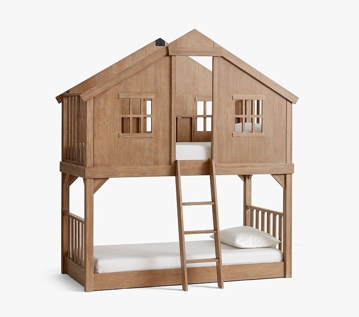 Treehouse Twin-over-Twin Bunk Bed, Weathered Navy, In-Home Delivery | Pottery Barn Kids