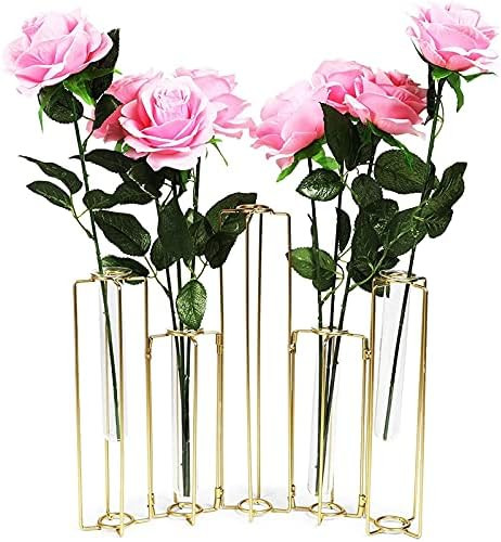 Metal Hinged Plant Stand Set with Glass Test Tube Vases (Gold, 6 Pieces) | Amazon (US)
