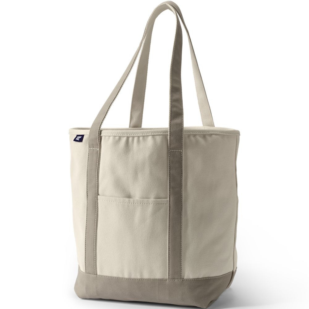 Long Handle Open Top Canvas Tote - Natural/Khaki Pebble - One Size | Lands' End Business Outfitters
