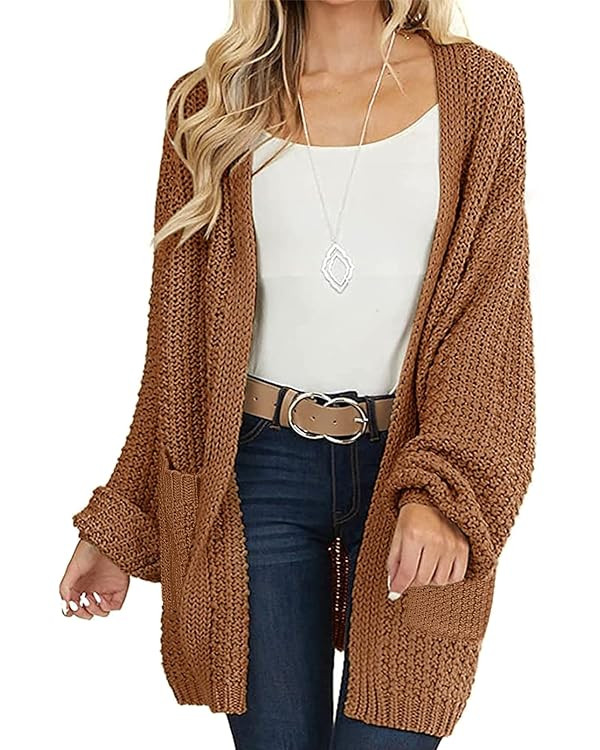 MEROKEETY Women's 2025 Fall Open Front Chunky Knit Sweater Oversized Lantern Sleeve Cardigan Outw... | Amazon (US)