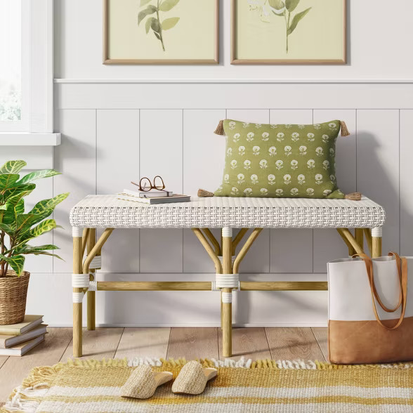 Perry Rattan Woven Bench Cream - Threshold™ | Target