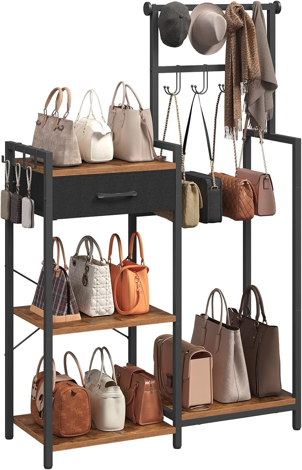 MAHANCRIS Tall Purse Organizer Rack for Closet, Handbag Storage Stand with 11 Hooks & Shelves, Fl... | Amazon (US)