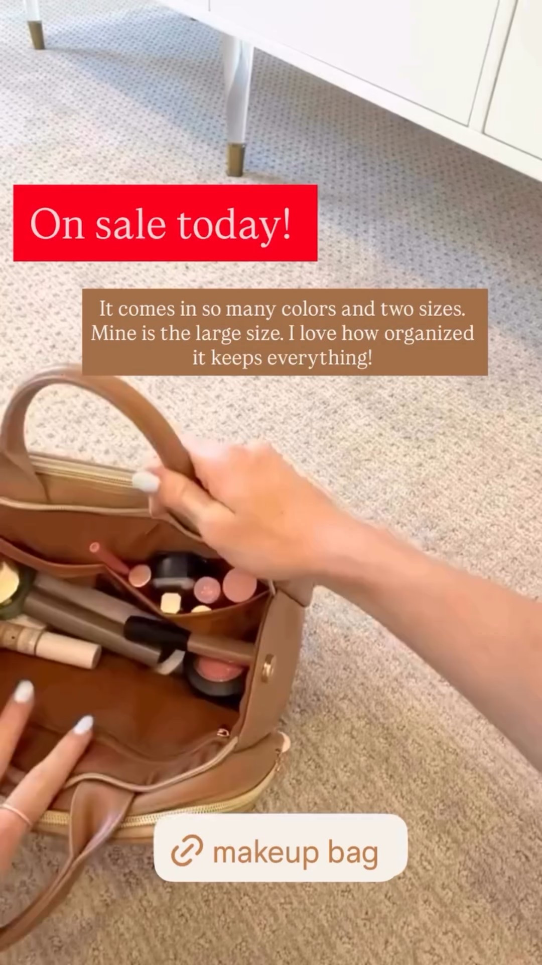 It comes in so many colors and two sizes. Mine is the large size. I love how organized it keeps everything!  On sale today!