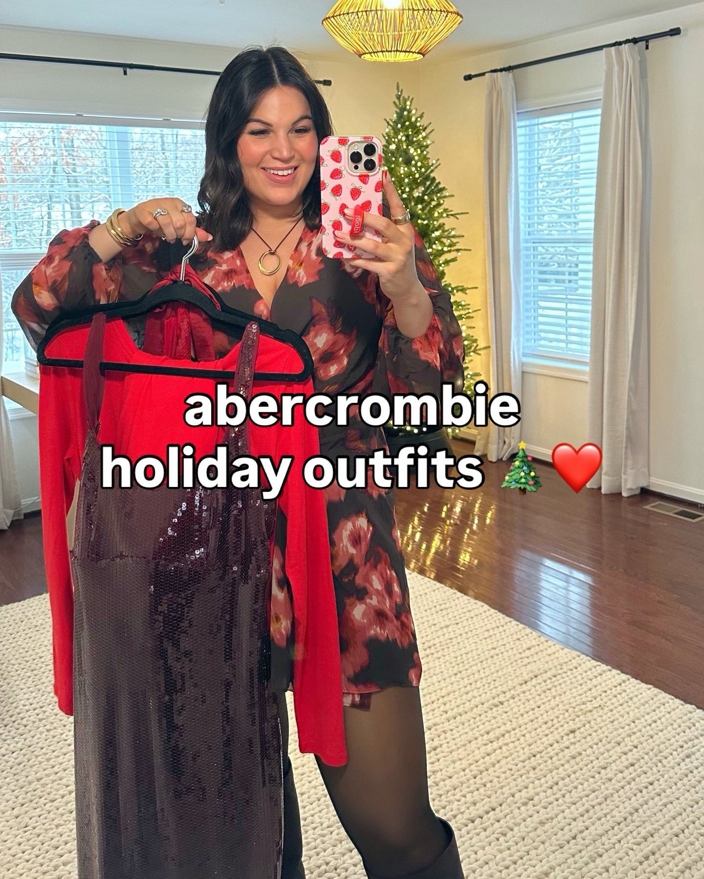 Abercrombie holiday outfits! 

Wine sequin dress - large tall 
Red sequin dress - large tall (runs big, size down) 
Black bodysuit - large 
Black sequin skirt - large 
Brown sweater - large 
Brown skort - large (need a size up, really snug on my hips) 
Red top - large 
Red pants - xl tall (sold out in large tall, xl is a little big but still works) 



#LTKootd #LTKMidsize #LTKHoliday