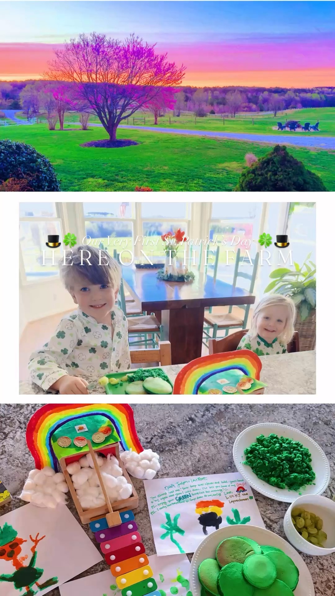 h a p p y  s a i n t  p a t r i c k ‘ s  d a y !!! 🍀🎩🌈💚✨☘️🪤💛 #firststpatricksdayonthefarm 

We had the most fun time 🤩 putting together this adorable leprechaun trap 🪤🎩🌈💛 and drawing ✍🏼 pictures 🖼️ 🍀 for “Lucky the Leprechaun,” too!! 🤭 Y’all… look at Judson’s leprechaun 🎩, pot of gold 💛, and clovers 🍀 that he drew 🎨 100% on his own?! 🤩

And last night, I ran down to our barn 🐴 with these country boys 🤠 to get a new “home” for our chickies 🐥 - this giant black tub will be perfect for them as they’re growing 😍 (the chickadees 🐥🐥🐥🐥🐥🐥🐥 are  l o v i n g 🥰 their new home!! 🖤) and I also thought I’d give a little ***barn tour*** while I was out there!!! 🤭 This place is so special and we are so excited for all the Lord has in store for this farm - and y’all… I even have my own CLASSROOM (if you watch the video you can see it 🥹)!! The sky’s the limit ✨ and we truly can’t believe this is our forever farm and  h o m e 😭 Another day, I need to give y’all a tour of the guest house 🏡, too!! Just so much I can’t wait to share with you this spring season 🌼 ahead - and our very first St. Patty’s Day here on the farm!! 🚜🌳 What a gift from God 🙏 and dream 💭 come true 💖 it is that we get to plant our roots 🌱 and raise our babies 👶🏼 here, @wesmabry !! Makes me giddy 🤭 to think of all that the Lord has in store for these 12.5 acres and slice of heaven!! 🌳 I sure am feeling lucky 🍀 hehe 😉 this St. Patrick’s Day! 💚

Then the sweetest lil’ “Night Before St. Patrick’s Day” storytime 📖🍀 with these little lucky charms 😉 of mine 😍💚 before waking up to the most stunning rainbow sunrise 🌅 over the farm this morning!! 🎨 And these cuties got to wake up to a surprise 🤭 in their lucky charm jammies 🍀 from “Lucky the Leprechaun” 🎩☘️ - he left them a handwritten note 📝 on their drawings 🖼️ and a breakfast surprise 🥰 - green 💚 pancakes 🥞 and eggs 🍳 hehe!! 😉 The boys were ecstatic 🤩 and we’ve just been having the sweetest lil’ festive morning!! ✨ All the adorable holiday crafts 🎨 on display, a chilly but beautiful walk 🌳 outside ☀️, and all the leprechaun books 📚 upon books!! 📖 I sure am one lucky 🍀 mama!! 💚🐥

#LTKdayinmylife #LTKKids #LTKSeasonal
