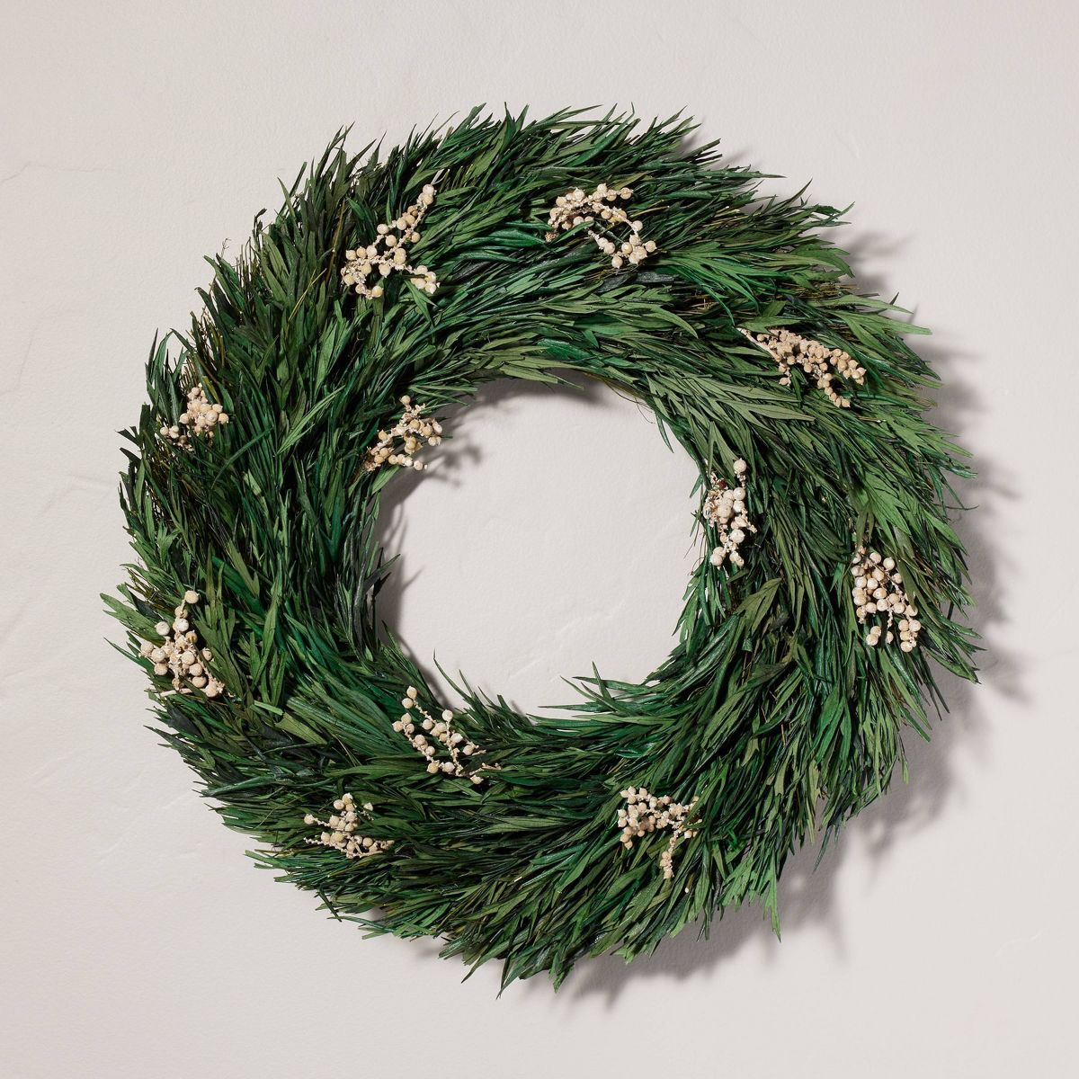 21" Preserved Grass Leaf & Snowberry Christmas Wreath - Hearth & Hand™ with Magnolia | Target