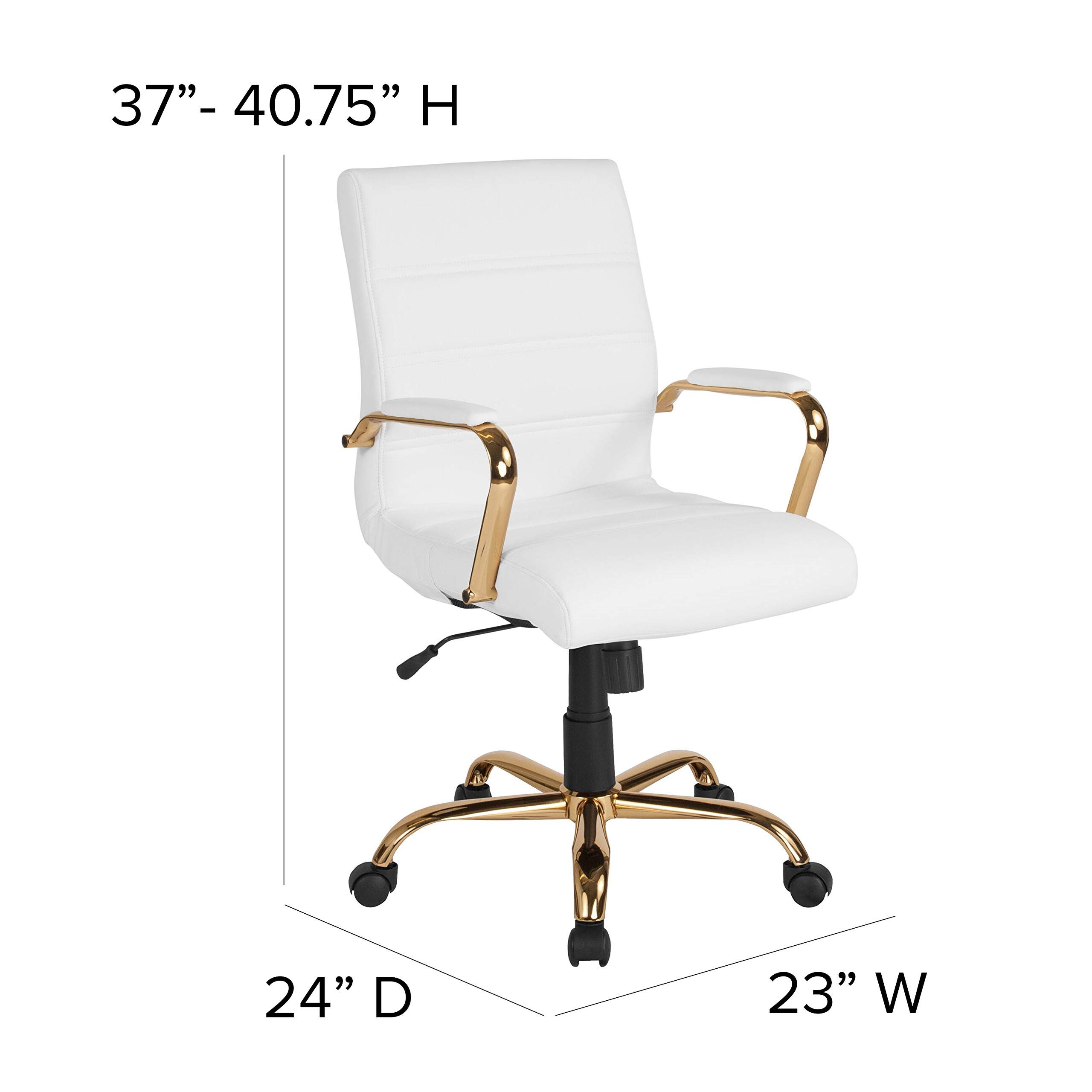 Flash Furniture Whitney Mid-Back Desk Chair - White LeatherSoft Executive Swivel Office Chair wit... | Amazon (US)
