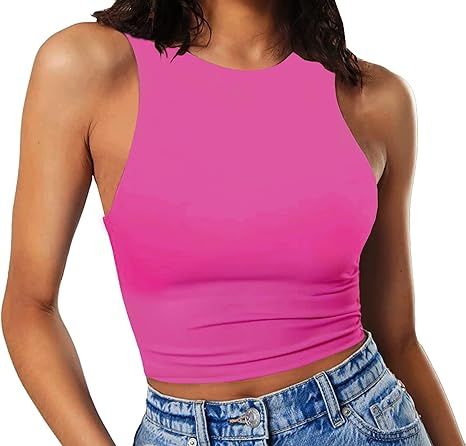 Artfish Women's Sleeveless Cropped Shirts High Neck Stretchy Fitted Basic Crop Tank Top | Amazon (US)