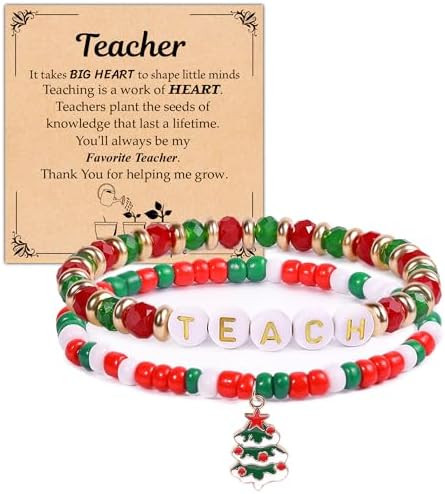Teacher Christmas Gifts Teacher Gifts for Women, Elastic Beaded Stackable Teacher Christmas Brace... | Amazon (US)