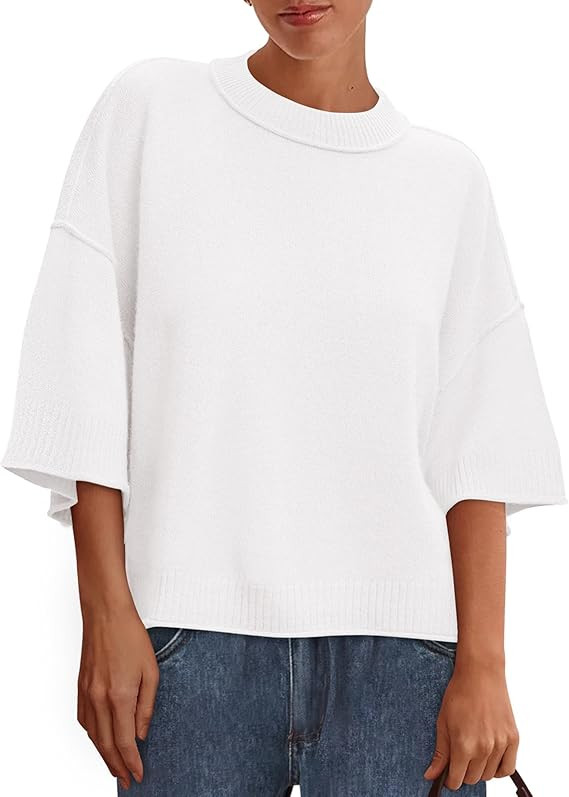 BTFBM Womens Short Sleeve Tops 2025 Summer Casual Crew Neck Oversized Sweater Solid Color Ribbed ... | Amazon (US)