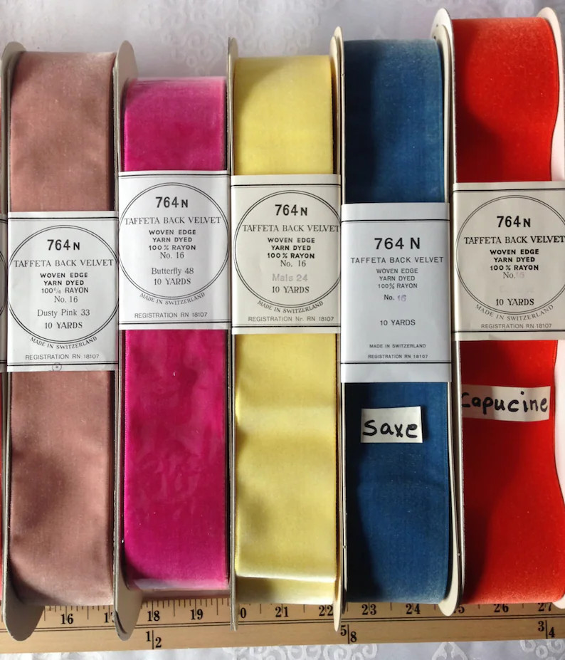 764. Vintage Velvet Ribbons. Sold by the Yard. 2 Wide, Made in Switzerland. Col. Spanish Yellow S... | Etsy (US)