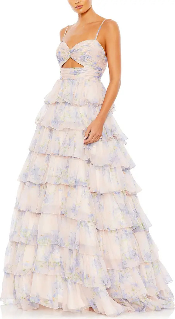 Floral Cut Out Ruffle Layered Gown | Nordstrom