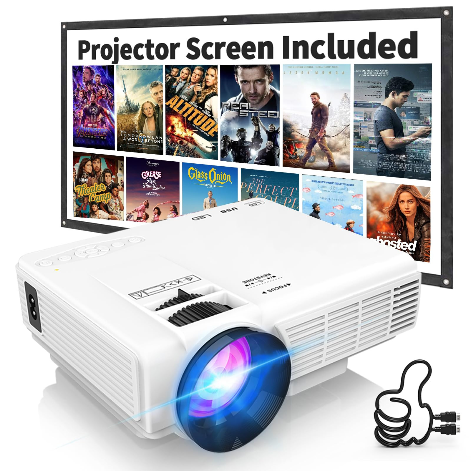 【Two-Way Bluetooth】 1080P Mini Projector with Projector Screen, 50% Zoom, Portable Outdoor Mo... | Amazon (CA)