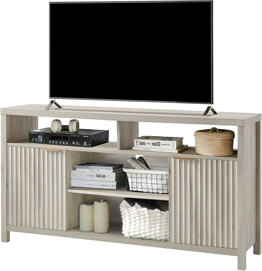 Fluted Tall TV Stands for Living Room, Heavy Duty Entertainment Center with Storage, Mid Century ... | Amazon (US)