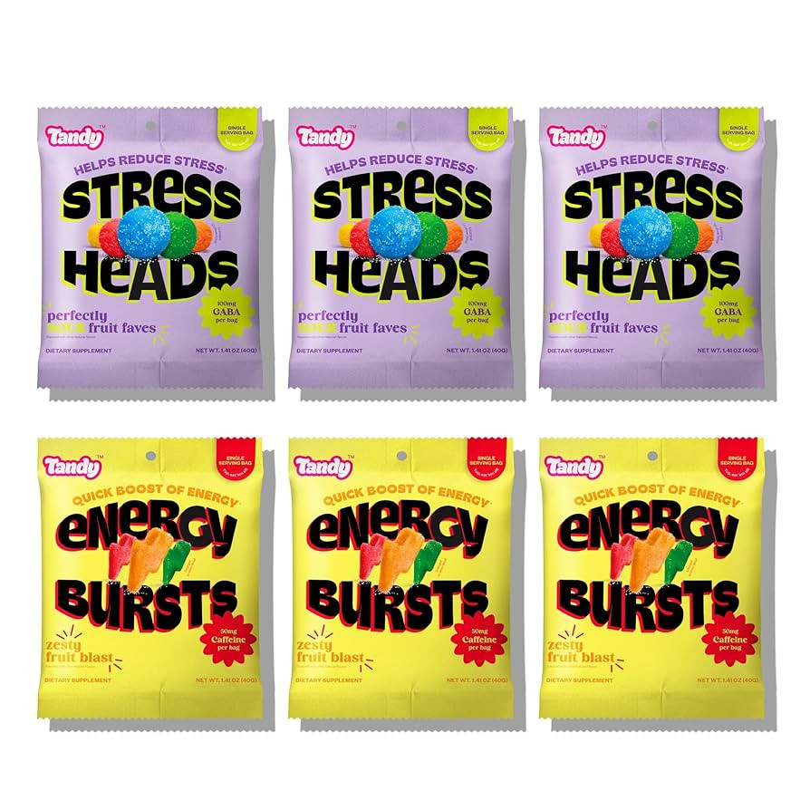 Tandy Stress Heads & Energy Bursts Gummies I GABA Amino Acid & Caffeine Gummy I Sour Fruit & Zest... | Amazon (US)