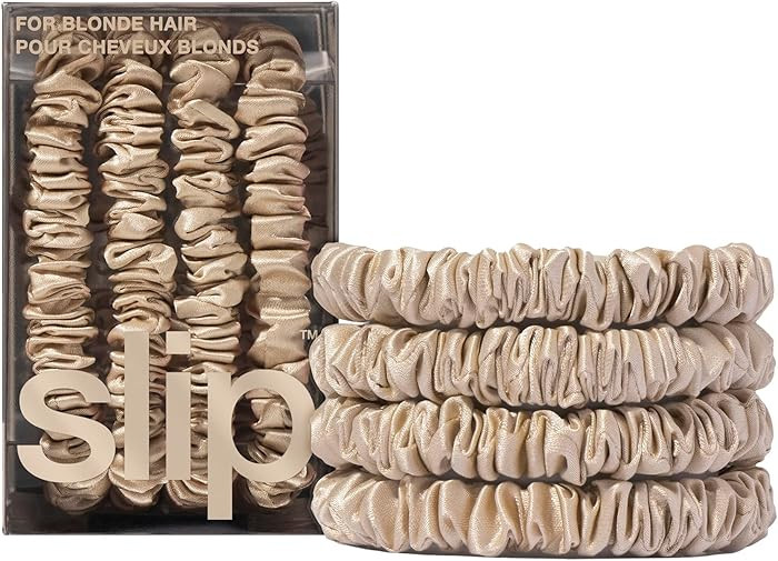 slip Silk Skinny Scrunchies - Blonde | Set of 4 Skinny Scrunchies | 100% Mulberry Silk, Anti-Crea... | Amazon (US)