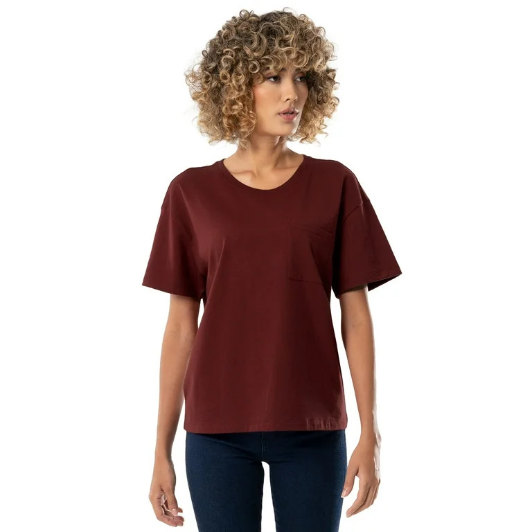 Time and Tru Women's Boyfriend Pocket Tee with Short Sleeves - Walmart.com | Walmart (US)