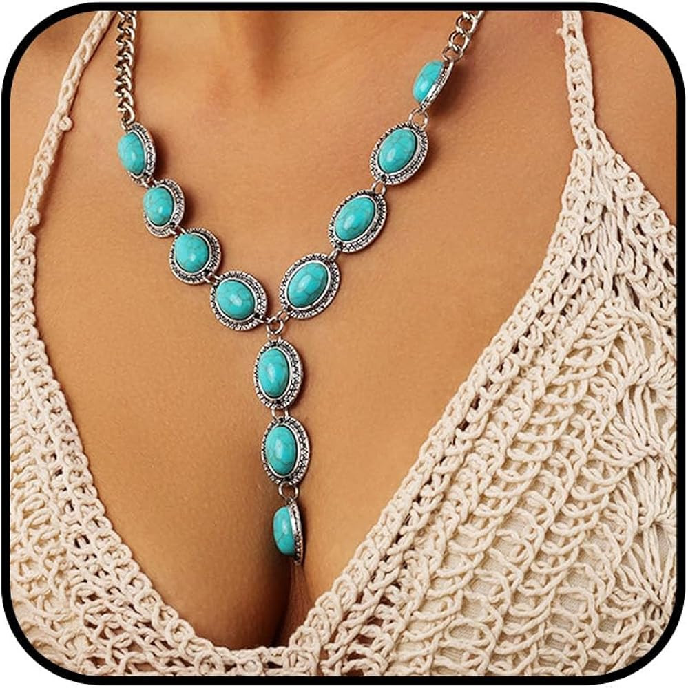 Western Turquoise Lariat Necklace for Women - Adjustable Boho Jewelry with Southwest Charm, Layer... | Amazon (US)
