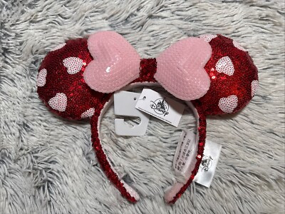 Minnie Mouse Disney Parks Bow Valentine's Day Sequined Ears 2021 Headband  | eBay | eBay US