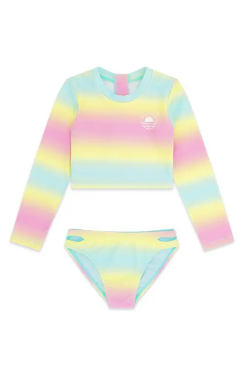 Feather 4 Arrow Kids' Waves 4 Days Long Sleeve UPF 50+ Two-Piece Rashguard Swimsuit in Multi at Nordstrom, Size 14 | Nordstrom