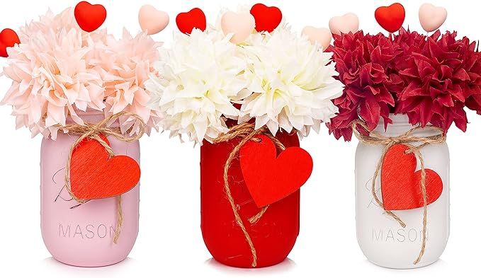 Valentines Day Decor, Valentines Mason Jars Centerpiece Decorations, Valentines Centerpiece Table... | Amazon (US)