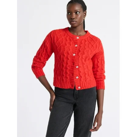 Free Assembly Women s and Women s Plus Cropped Cable Cardigan Sweater Midweight Sizes XS-4X | Walmart (US)