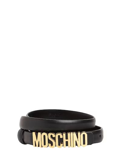 Moschino - 2cm gold logo leather belt - Black | Luisaviaroma | Luisaviaroma