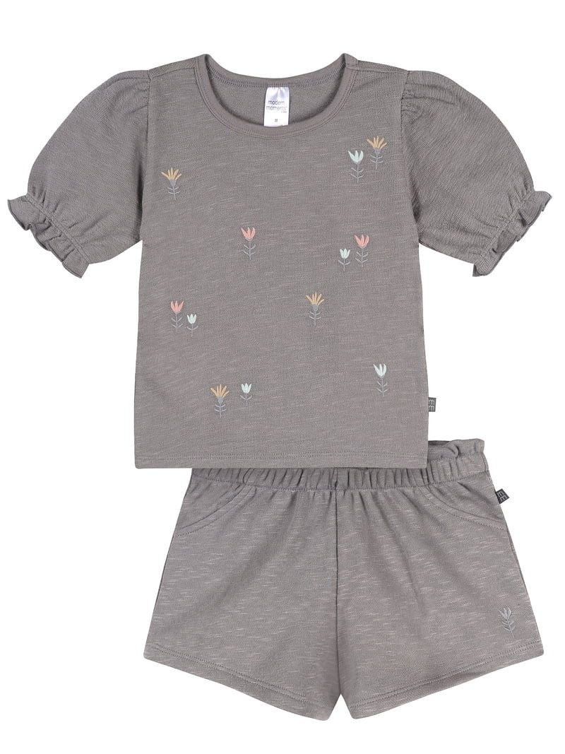 Modern Moments by Gerber Toddler Girl Top and Short Outfit Set Set, 2-Piece, Sizes 12 Months - 5T | Walmart (US)
