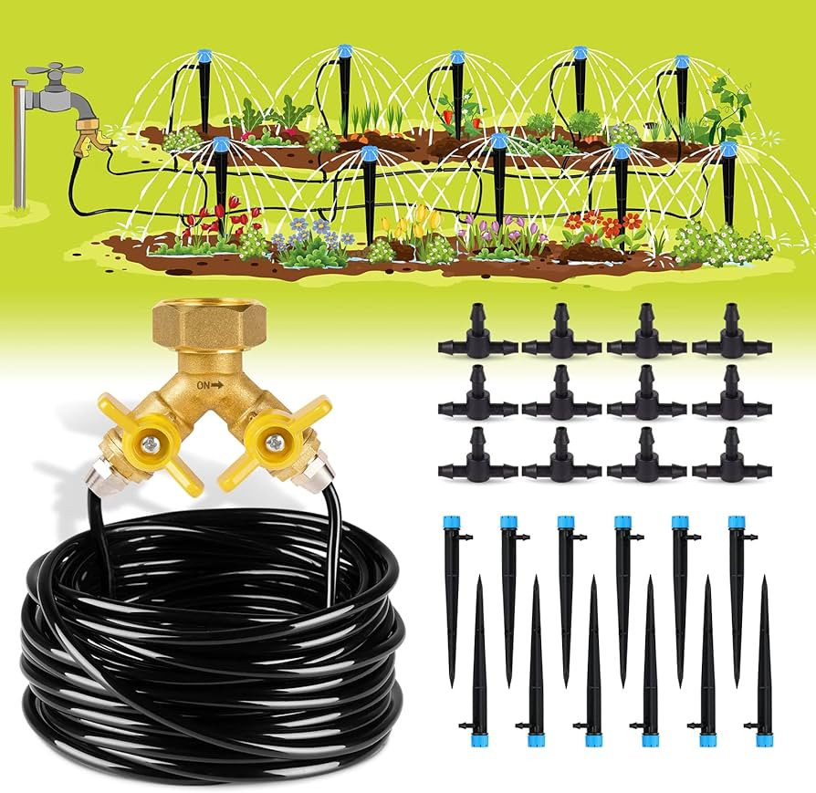 HIRALIY 49.2FT Drip Irrigation Kit, Garden Watering System, 6x4mm Blank Distribution Tubing DIY A... | Amazon (US)